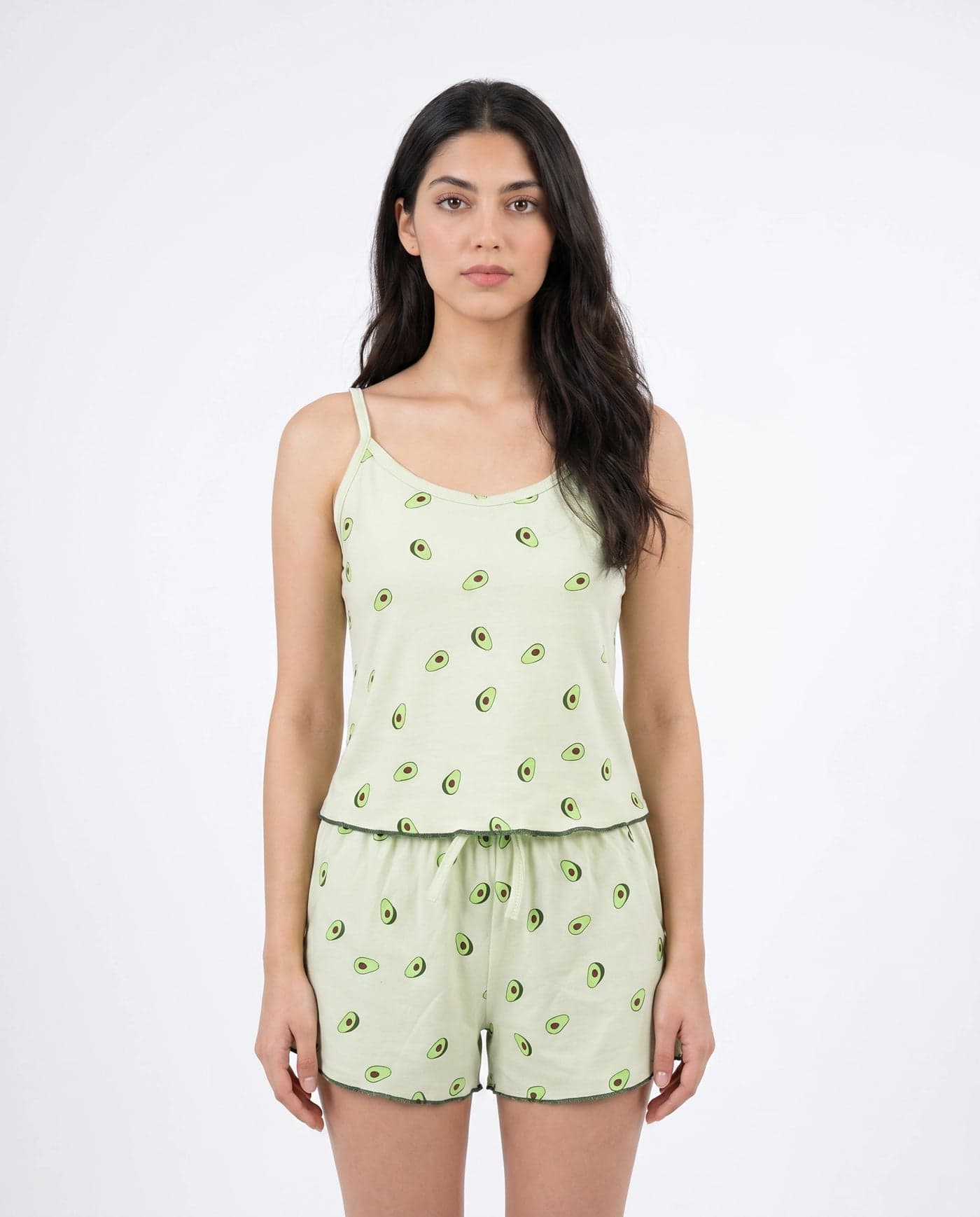 Mint Avocado Print Cotton Cami Set for Women